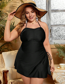 Women Plus Size Black Tankini High Stretch Two-Piece Swimsuit-1