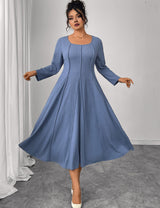 Women Plus Size Blue Pintuck Seam A-Line Dress