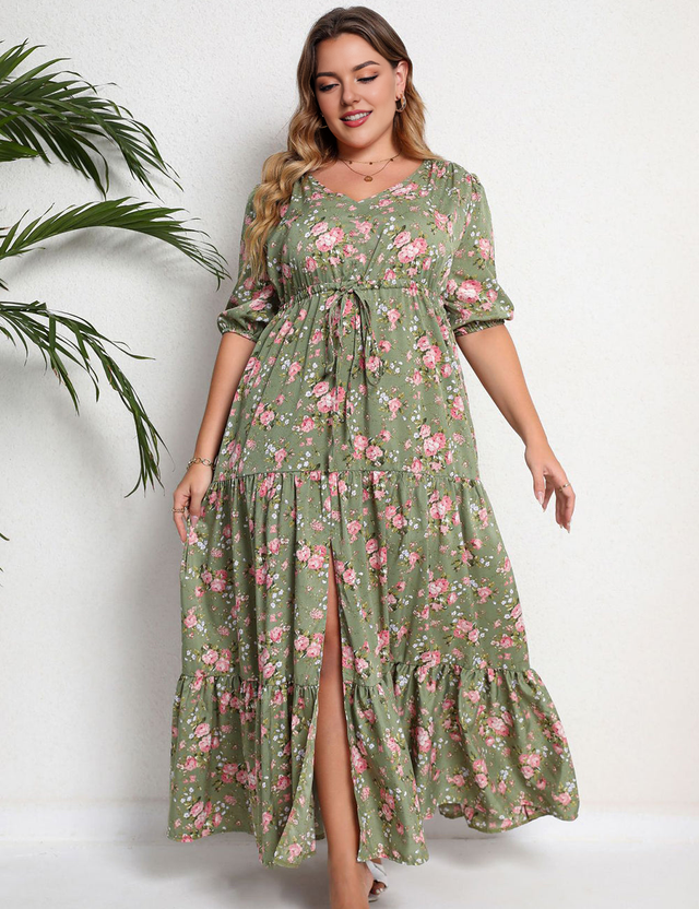 Women Plus Size Bohemian Print Oversized Dress-4