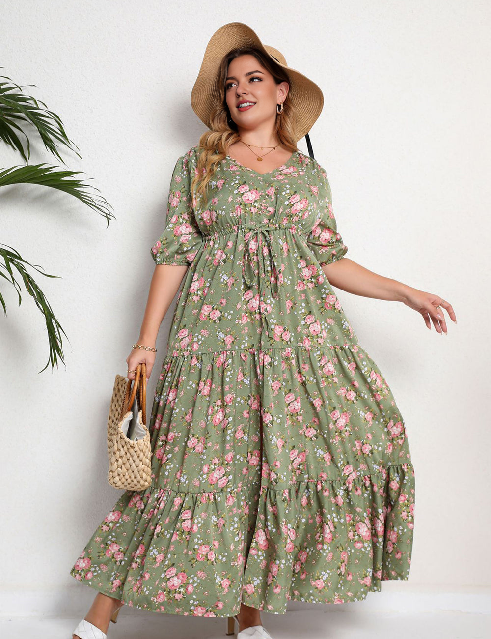 Women Plus Size Bohemian Print Oversized Dress-5