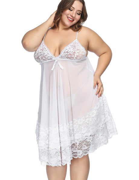 Women Plus Size Boudoir Set Lingerie Lace Babydoll-3