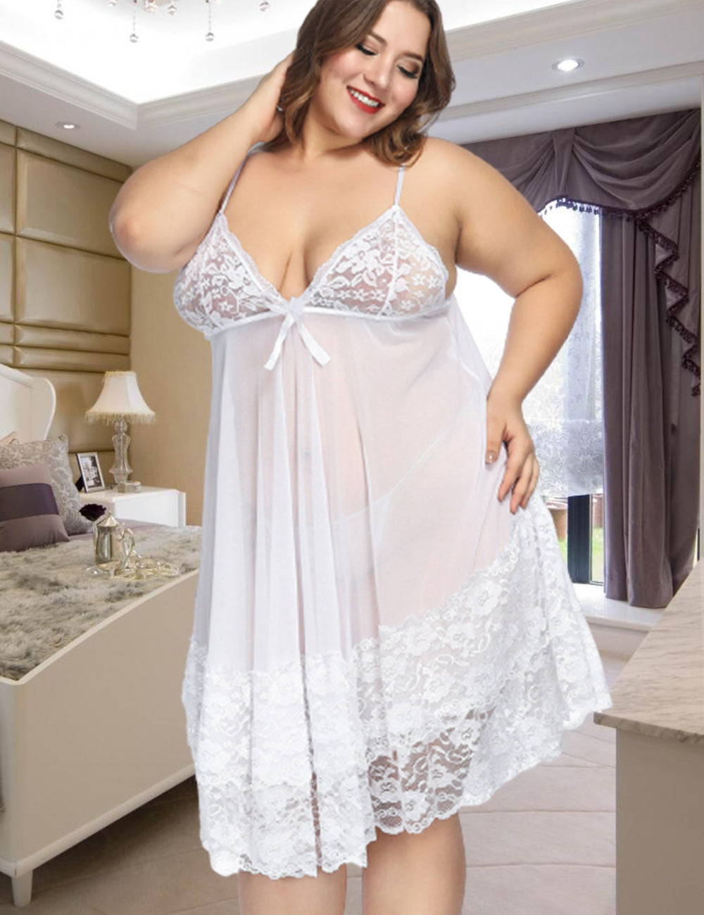 Women Plus Size Boudoir Set Lingerie Lace Babydoll