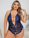 Women Plus Size Bow Lace Crotchless Bodysuit