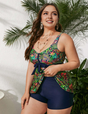 Women Plus Size Broken flower hot spring strap split Two Piece Swimsuit
