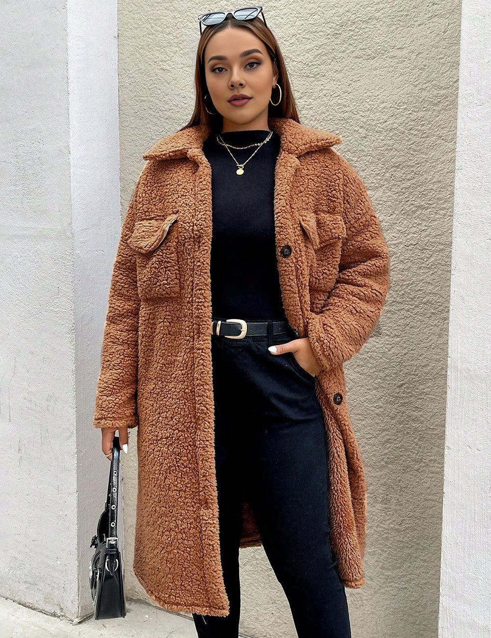 Women Plus Size Brown Fluffy Teddy Coat