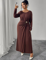 Women Plus Size Brown Twist Ruched Maxi Dress