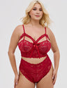 Women Plus Size Burgundy Lace Bra Set