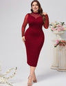 Women Plus Size Burgundy Long Sleeve Bodycon Dress