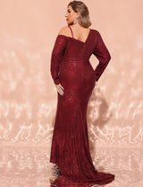 Women Plus Size Burgundy Sequin Mermaid Evening Dress