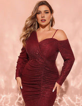 Women Plus Size Burgundy Sequin Mermaid Evening Dress