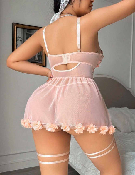 Women Plus Size Butterfly Embroidery Patchwork Mesh Babydoll | PRUSES