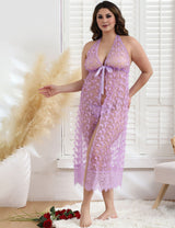 Women Plus Size Butterfly Lace Mesh Long Nightgown