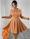 Women Plus Size Caramel Turn-Down Collar A-Line Dress