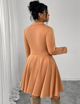 Women Plus Size Caramel Turn-Down Collar A-Line Dress