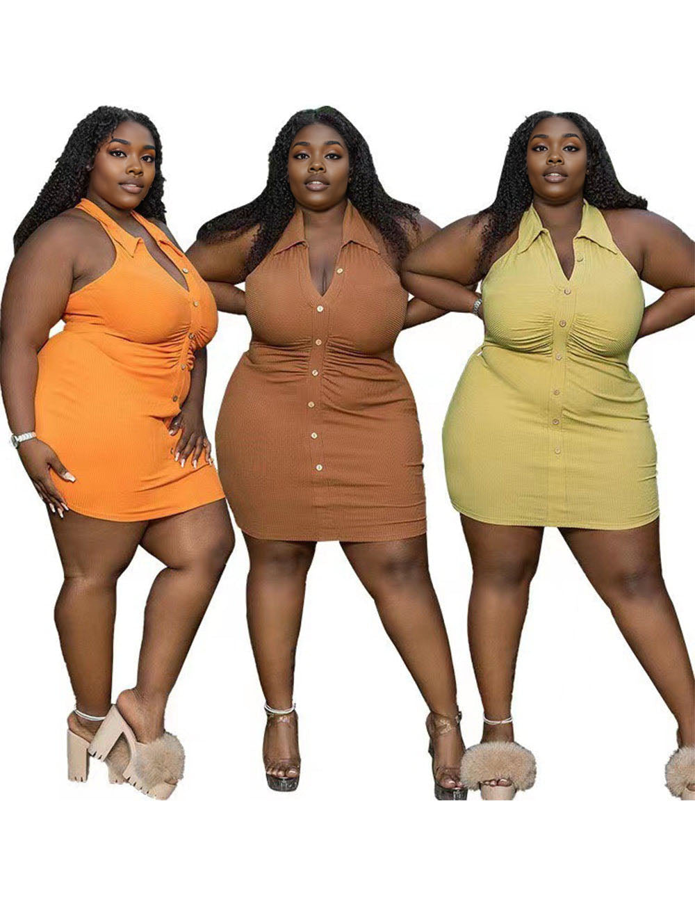 Women Plus Size Casual Sleeveless Wrap Dress-4