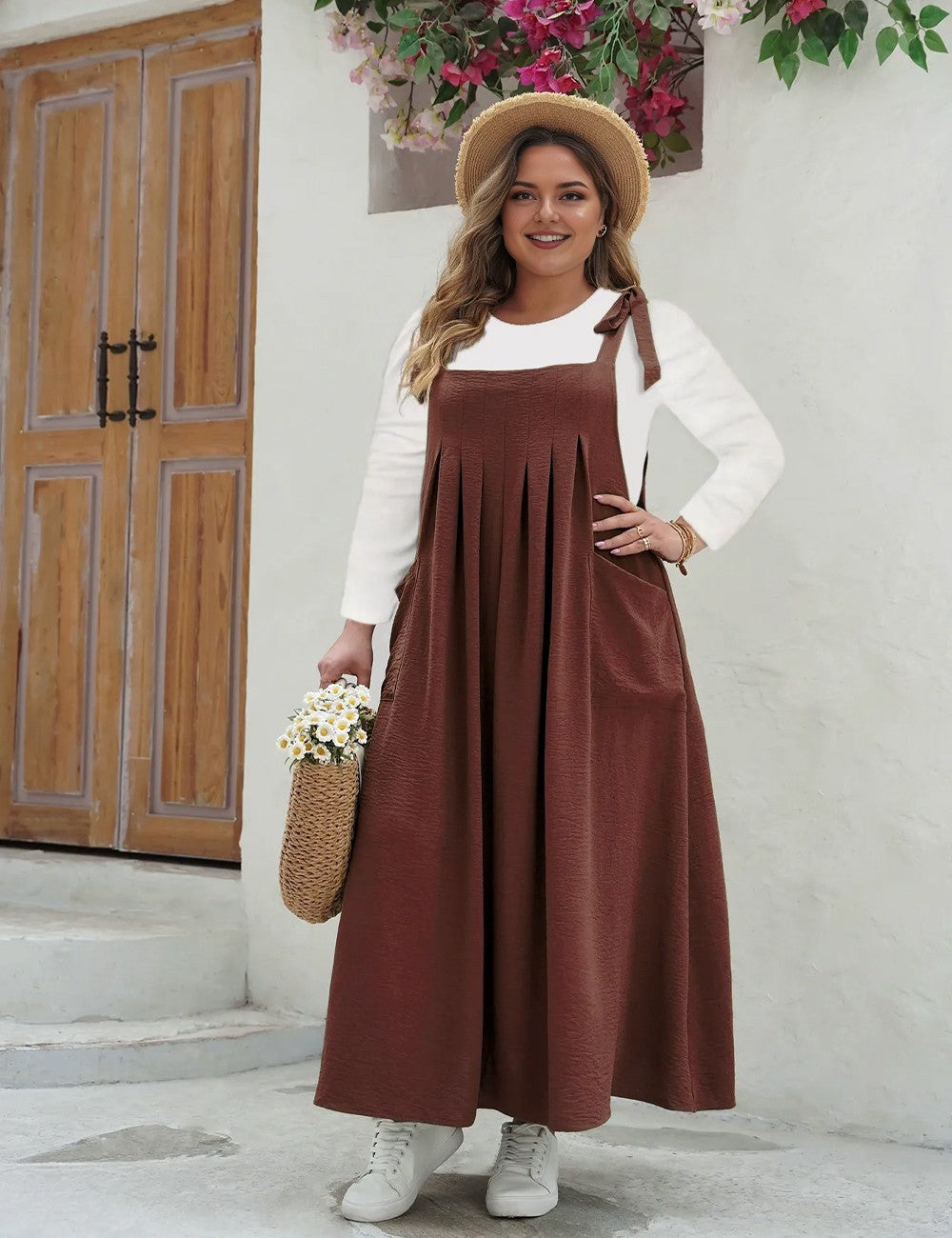Women_Plus_Size_Casual_Solid_Color_Pleated_Long_Camisole_Dress_PRUSES_4