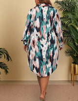 Women Plus Size Casual Tie-Dye Polo Collar Dress