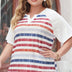 Women Plus Size Casual V-Neck Short Sleeve Striped T-Shirt | PRUSES-2