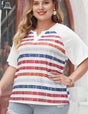 Women Plus Size Casual V-Neck Short Sleeve Striped T-Shirt | PRUSES-2