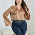 Women Plus Size Checkered Johnny Collar Flare Sleeve Shirt | PRUSES