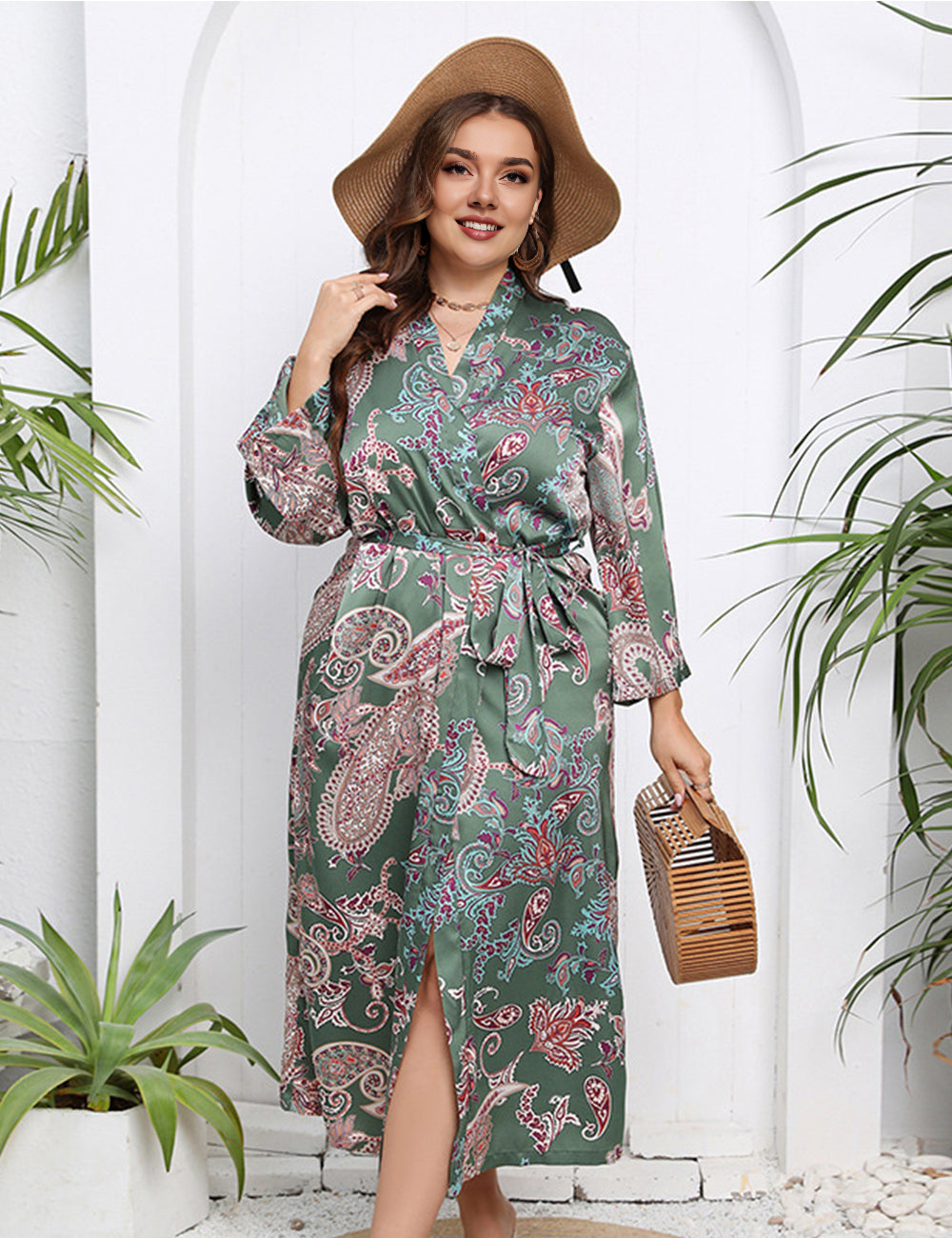 Women Plus Size Chinese Pattern Silk Drees-2
