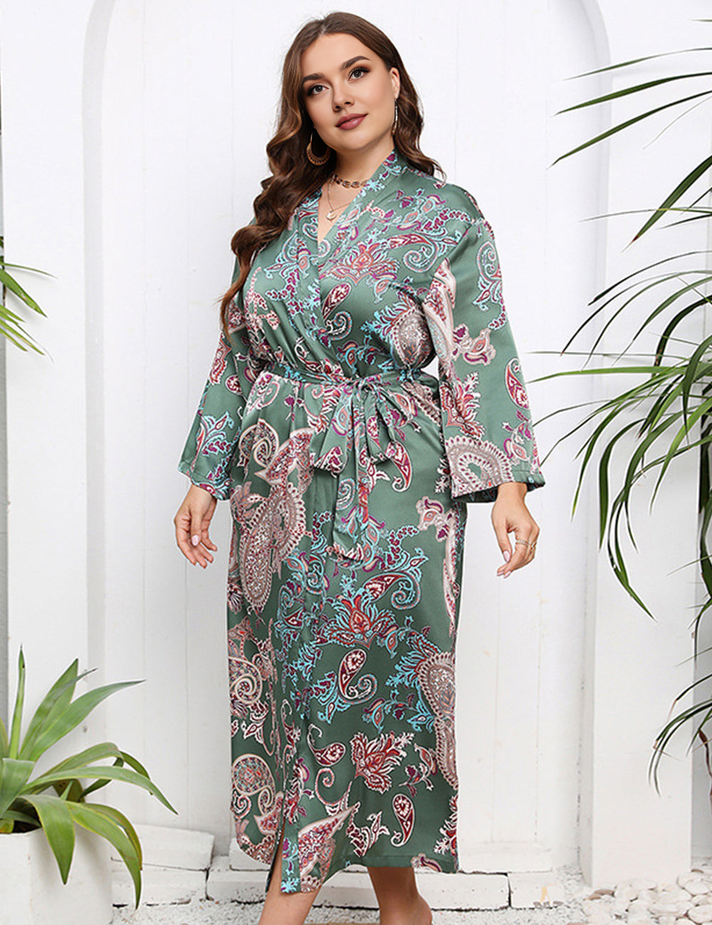 Women Plus Size Chinese Pattern Silk Drees-3