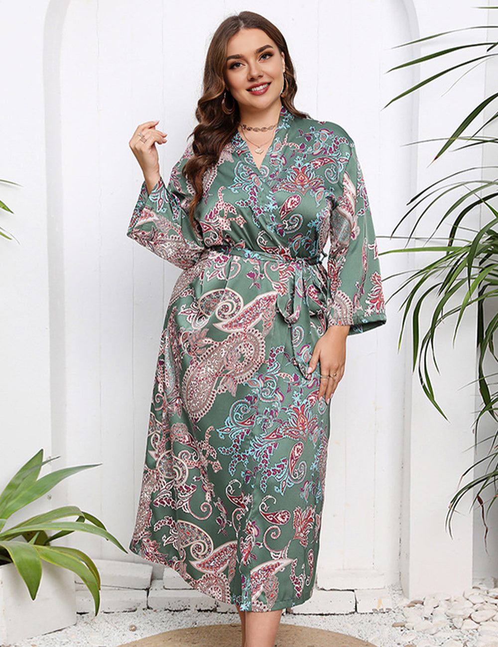 Women Plus Size Chinese Pattern Silk Drees-4