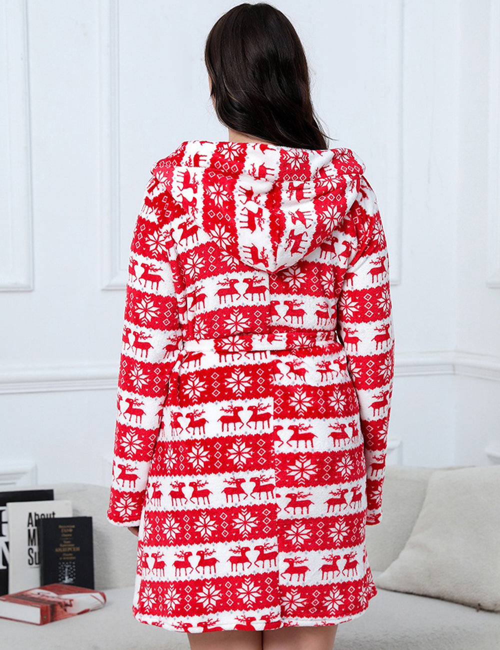 Women Plus Size Christmas Reindeer Flannel Robe