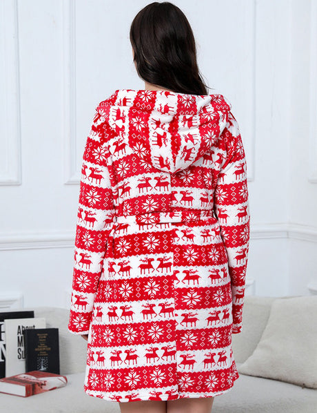 Women Plus Size Christmas Reindeer Flannel Robe