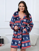 Women Plus Size Christmas Reindeer Flannel Robe