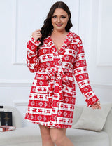 Women Plus Size Christmas Reindeer Flannel Robe