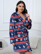 Women Plus Size Christmas Reindeer Flannel Robe