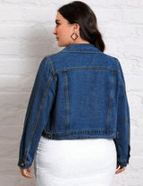 Women Plus Size Classic Blue Cropped Denim Jacket