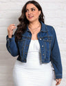 Women Plus Size Classic Blue Cropped Denim Jacket