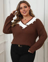 Women Plus Size Color Block V-Neck Sweater