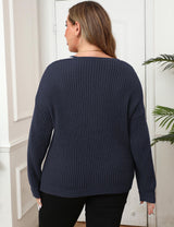 Women Plus Size Color Block V-Neck Sweater