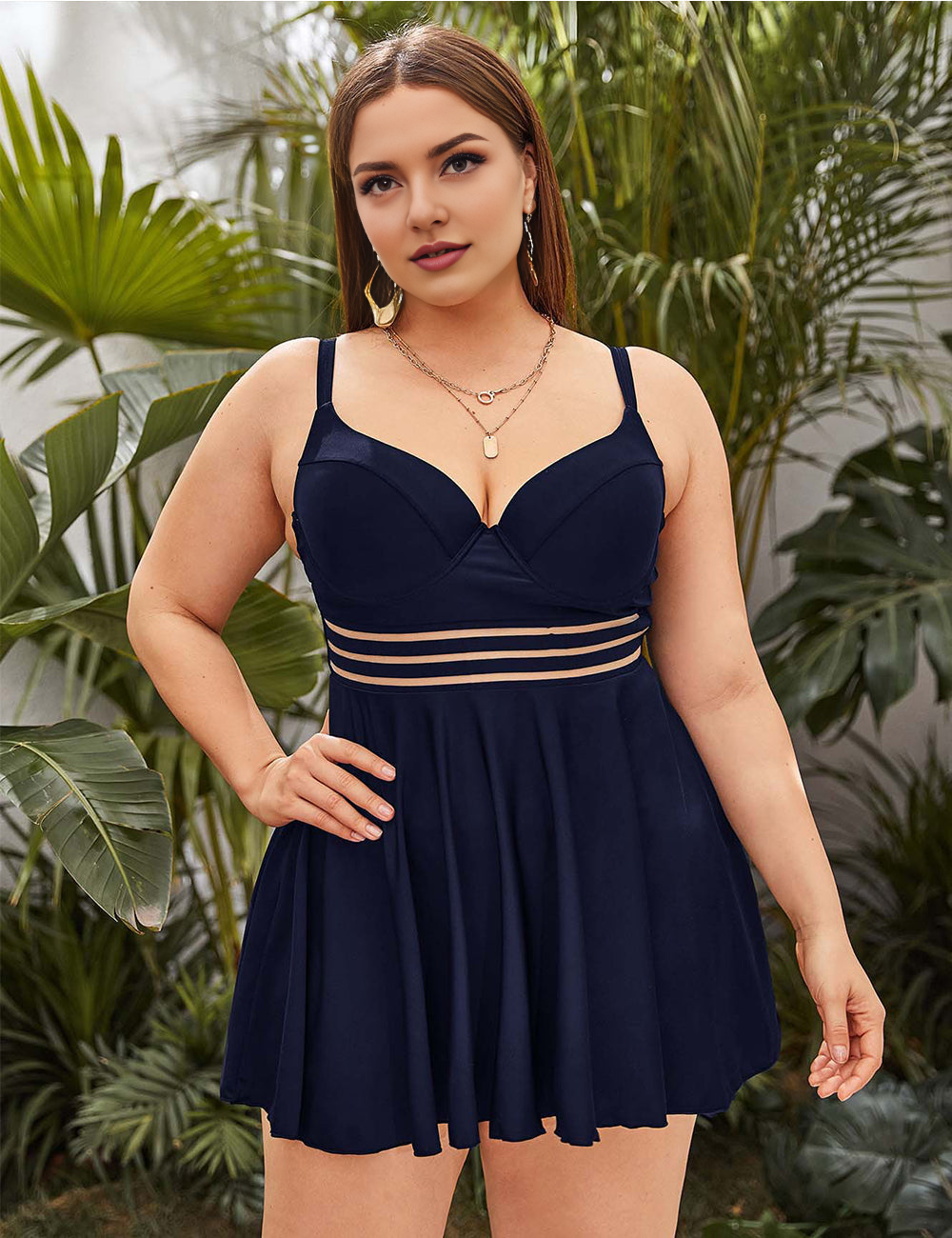 Women Plus Size Conservative solid color Two Piece Swim-3