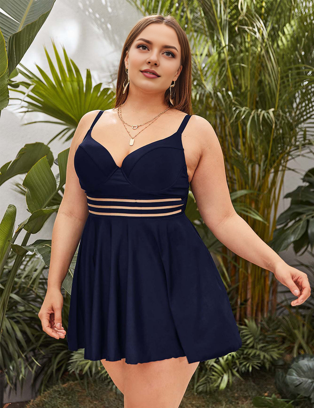 Women Plus Size Conservative solid color Two Piece Swim