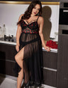 Women Plus Size Contrast Red Lip Lace Splice Mesh Nightgown