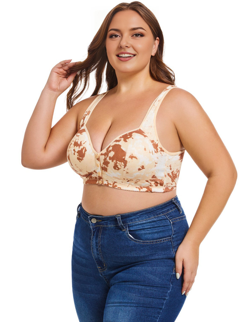 Women Plus Size Creative Print Front Button Bra