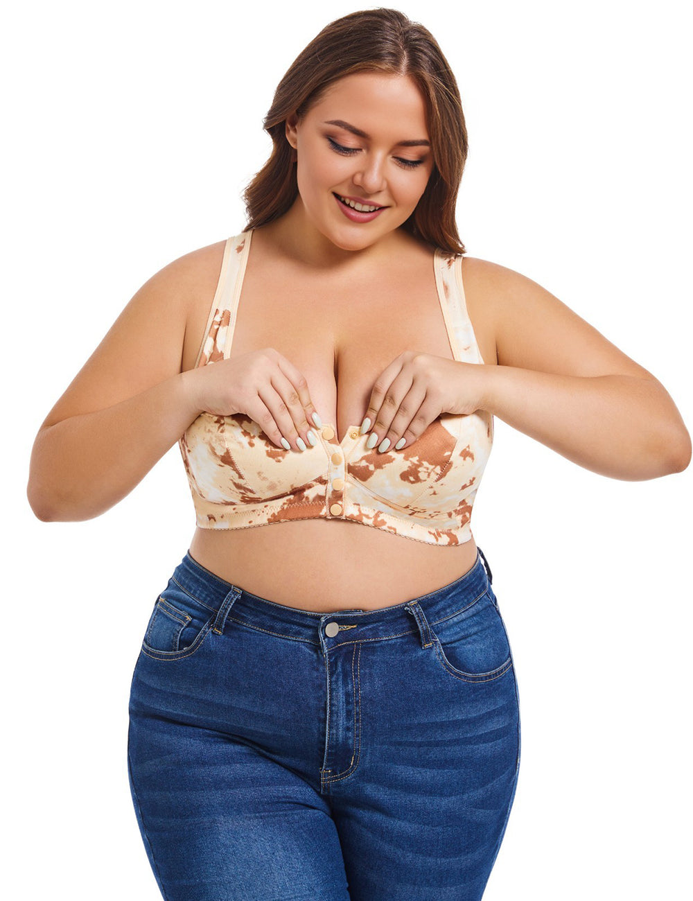 Women Plus Size Creative Print Front Button Bra