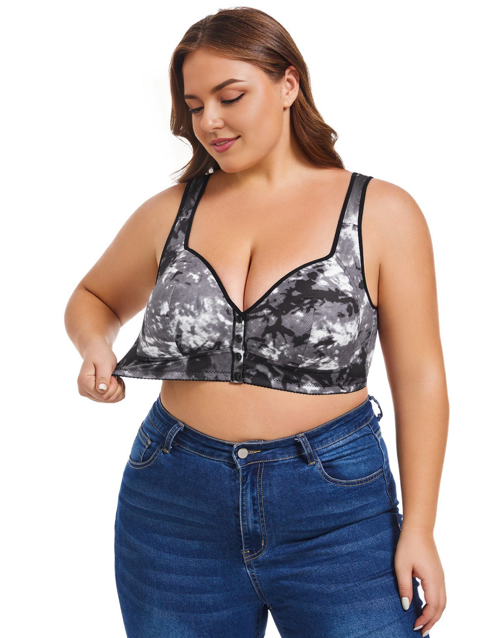 Women Plus Size Creative Print Front Button Bra