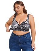 Women Plus Size Creative Print Front Button Bra