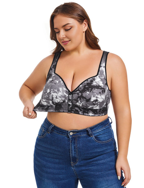 Women Plus Size Creative Print Front Button Bra