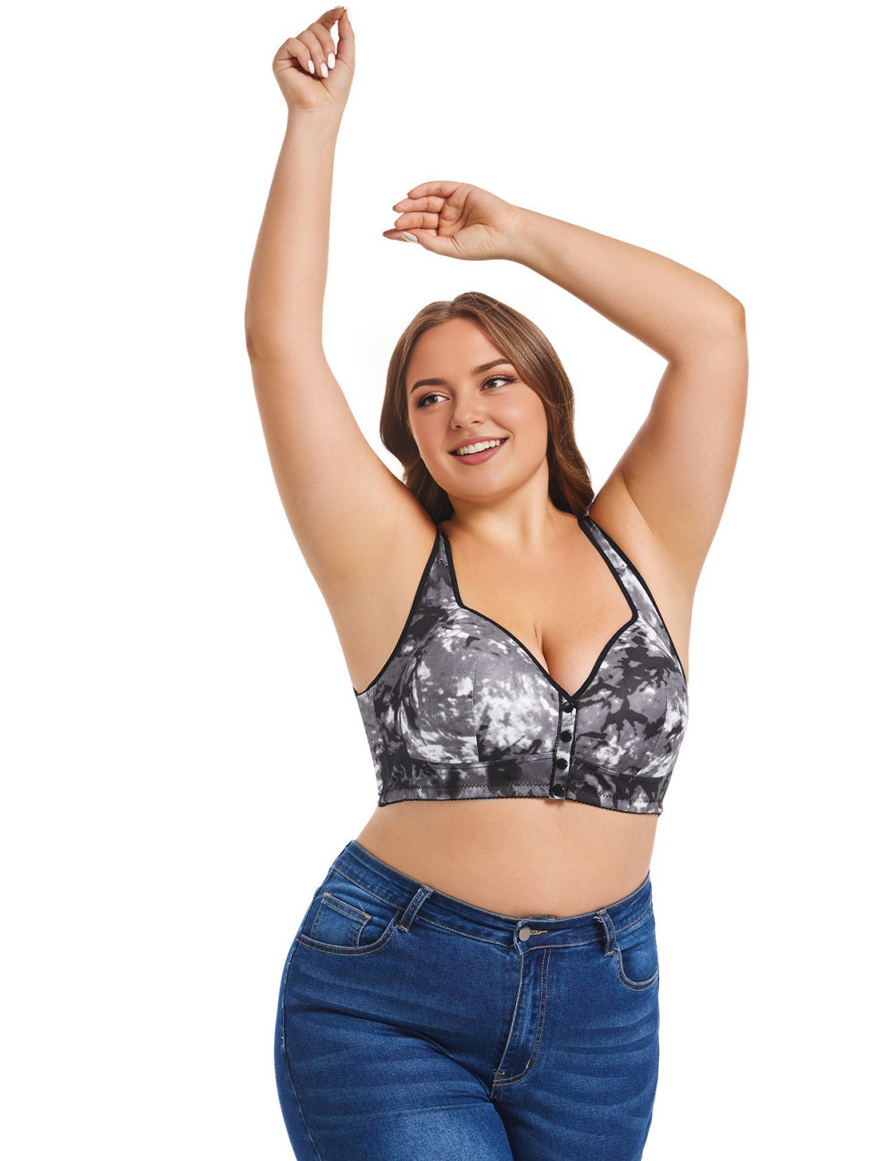 Women Plus Size Creative Print Front Button Bra