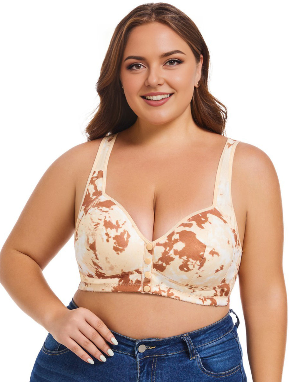 Women Plus Size Creative Print Front Button Bra