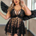 Women Plus Size Cross Lace See-through Sexy Babydoll