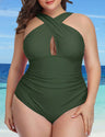 Women Plus Size Cross One Piece Swimsuit Tummy Control Keyhole Swimsuit-2