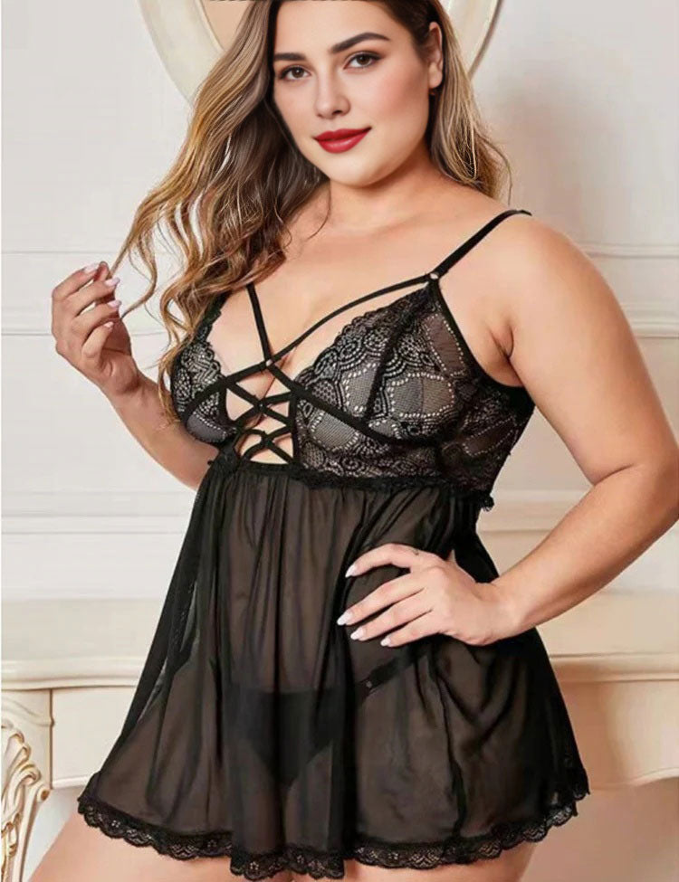 Women Plus Size Crossover V Neck Suspender Dress Sexy Pajamas-2
