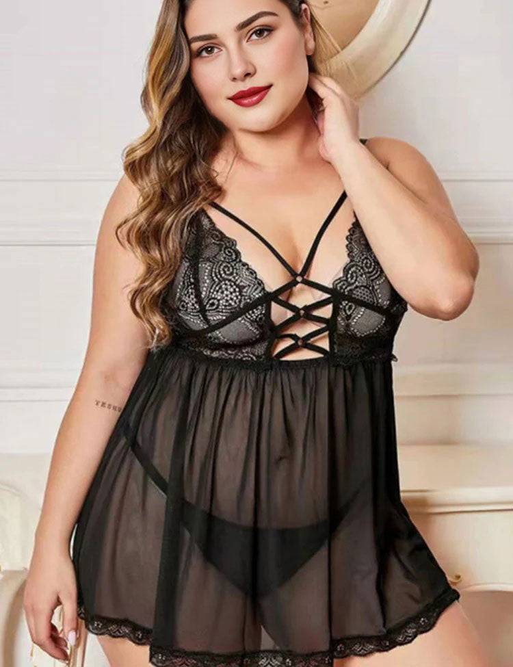 Women Plus Size Crossover V Neck Suspender Dress Sexy Pajamas